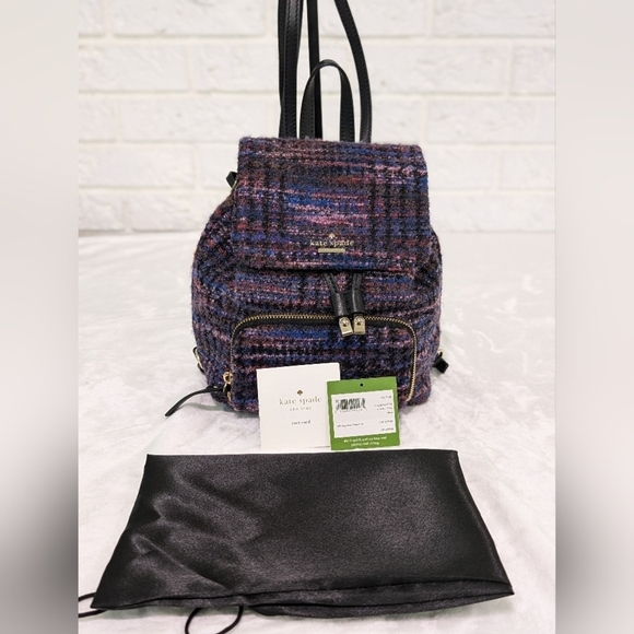 Kate Spade Emerson Fabric Jessa Tweed Backpack Burgundy/Multi 90's Inspired Bag - Picture 2 of 16